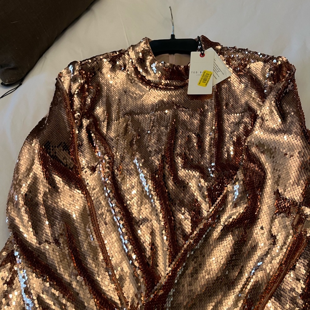 Ted Baker long sleeve sequin mock turtleneck top - Picture 2 of 6